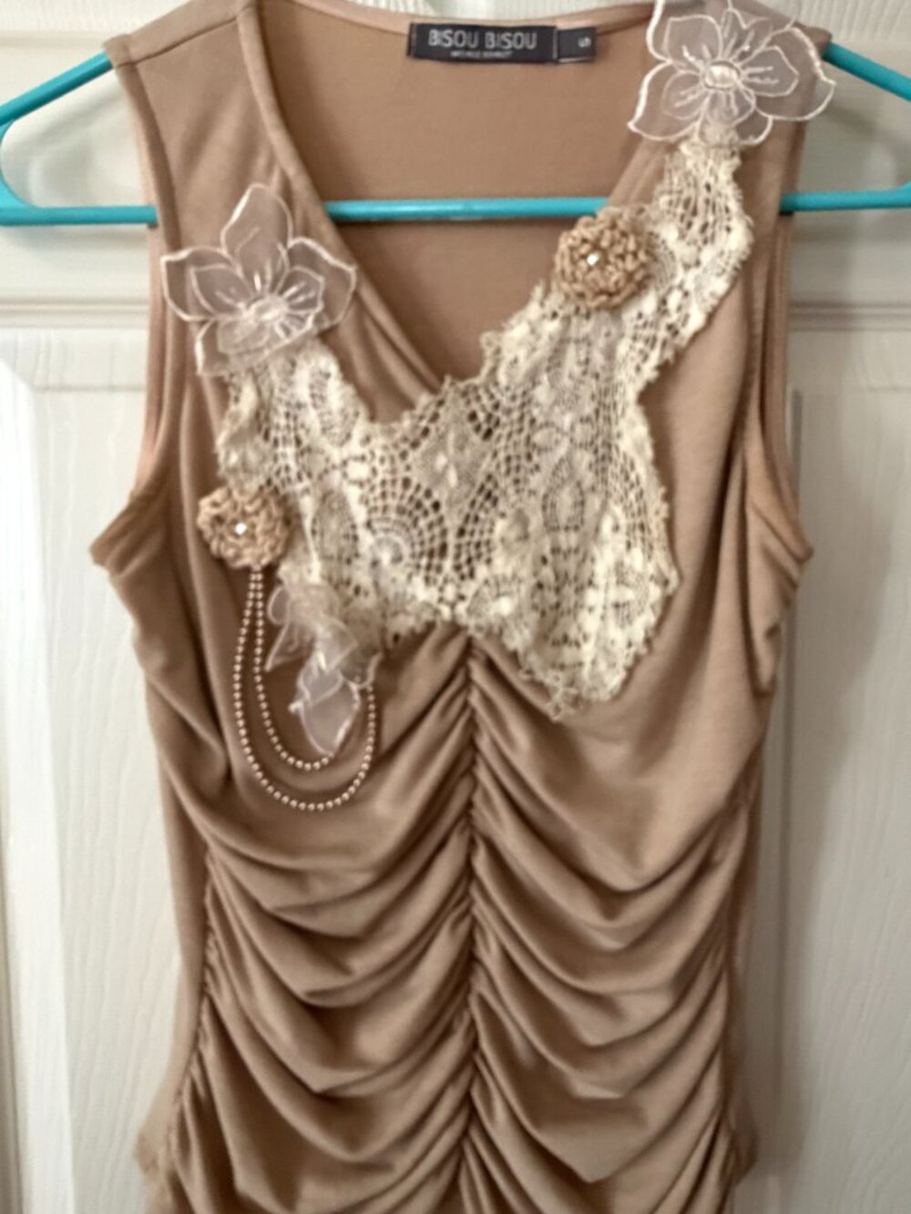 Vintage Bisou Bisou Boho Ruffled Lace Crochet Embellished Top M